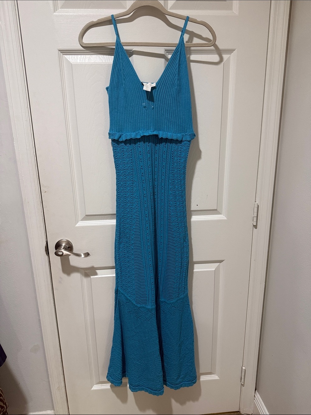House of Harlow 1960 Teal Blue Knit Asymmetrical Maxi Dress